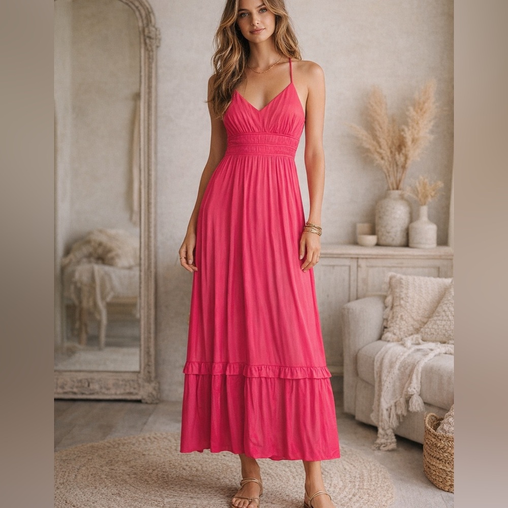 Anthropologie Pink Maxi Sundress with Spaghetti Straps